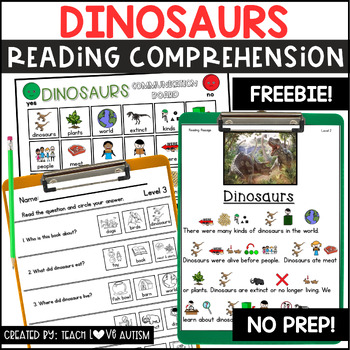 Preview of Dinosaurs Reading Comprehension with Visuals for Special Education FREEBIE