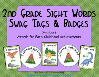 Preview of Dinosaurs Second Grade Award Tags & Badges