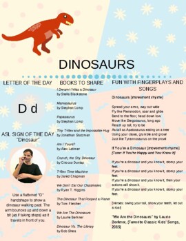 Preview of Dinosaurs Storytime Handout