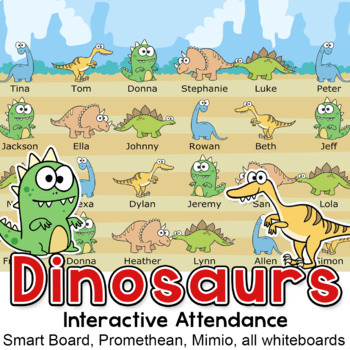 Preview of Dinosaurs Theme Attendance Chart for All Whiteboards and Smart Boards