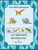 Dinosaur Math ELA Cut and Paste Worksheets Kinder Sub Plan