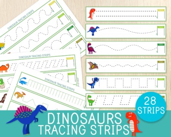 Preview of Dinosaurs Tracing Strips, Pre-Writing Practice, Literacy Centers,Trace The Lines