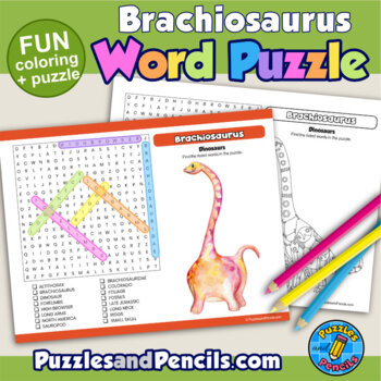 Preview of Dinosaurs Word Search Puzzle with Coloring Activity Page | Brachiosaurus