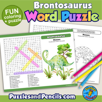 Preview of Dinosaurs Word Search Puzzle with Coloring Activity Page | Brontosaurus