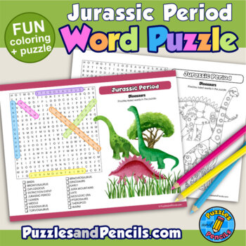 Preview of Dinosaurs Word Search Puzzle with Coloring Activity Page | Jurassic Period