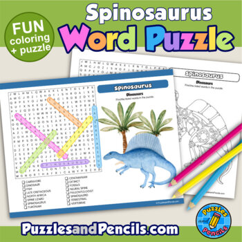 Preview of Dinosaurs Word Search Puzzle with Coloring Activity Page | Spinosaurus