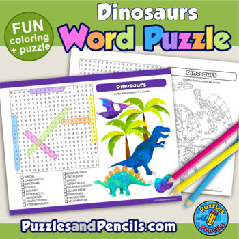 Preview of Dinosaurs Word Search Puzzle with Coloring Activity Page | Wordsearch Activity