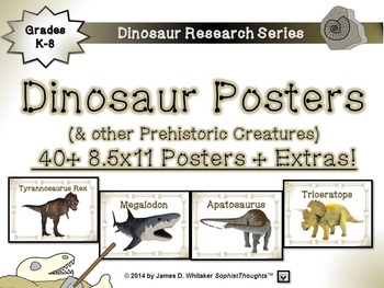 Preview of Dinosaurs and Prehistoric Creatures Posters and Research Activities