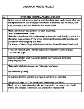 Preview of Diorama / Model Project grade 3-12 step-by-step organization checklist breakdown