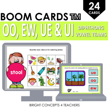 Preview of Diphthong OO, EW, UE and UI Vowel Teams BOOM CARDS / Digital Task Cards