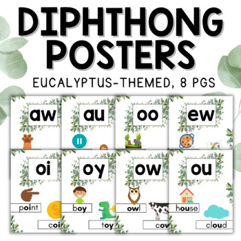 Preview of Diphthong Posters - Eucalyptus Themed Phonics Classroom Posters