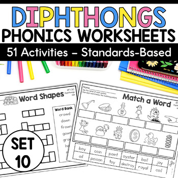 Preview of Diphthong Worksheets - Vowel Diphthongs - AU - AW - OI - OY - OO - OU - OW