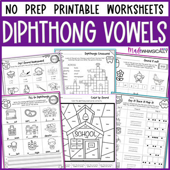 Preview of Diphthong Worksheets au aw oi oy oo ew ou ow -Variant Vowel Activities - SOR