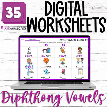 Preview of Diphthong Worksheets aw au ew oo ow ou oy oi Phonics Digital Resources - SOR