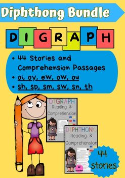 Preview of Diphthong and Digraph Reading Stories and Comprehension Package