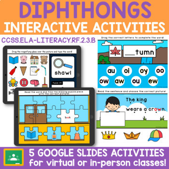 Preview of Diphthongs Activities Google Slides™ Digital Phonics Games