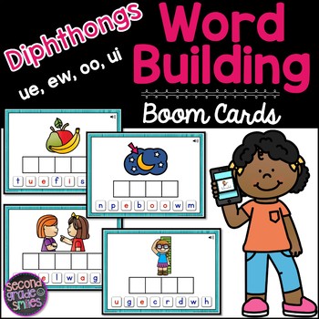 Preview of Diphthongs Boom Cards (ue, ew, oo, ui) - Word Building