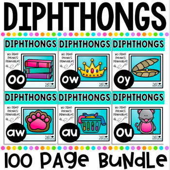 Preview of Diphthongs No Prep Phonics Printables Bundle includes au, aw, oy, oo, ou and ow