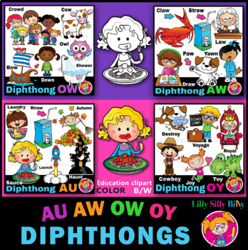 Preview of Diphthongs - Clipart BUNDLE. Illustrated words. {Lilly Silly Billy}