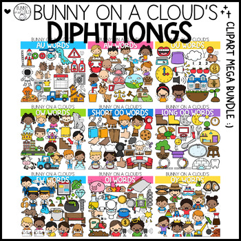 Preview of Diphthongs Clipart Bundle by Bunny On A Cloud