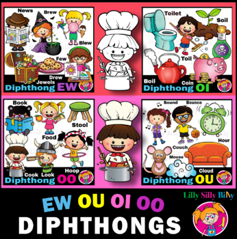 Preview of Diphthongs - EW, OU, OO OI - Clipart BUNDLE{Lilly Silly Billy}