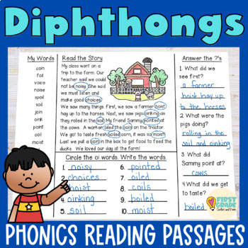 Preview of Diphthongs Decodable Readers with Comprehension Questions Fluency Passages