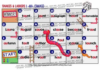 diphthongs games snakes and ladders ow ou aw au oo oo oi oy