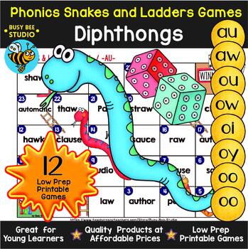 Preview of VOWEL DIPHTHONG AU AW OU OW OI OY OO SNAKES LADDERS GAME PHONICS REVIEW ACTIVITY