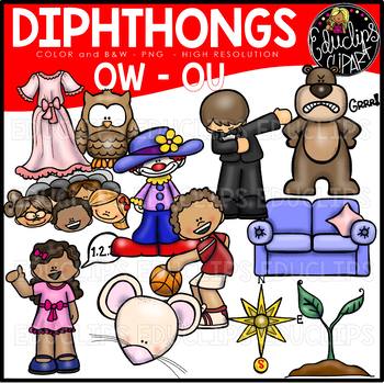 Preview of Diphthongs OU-OW Clip Art Bundle {Educlips Clipart}