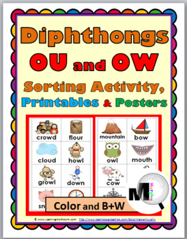 vowel diphthongs ou ow sorting printables posters diphthong