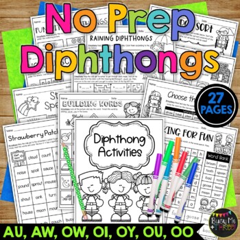 Preview of Diphthongs Ou  Ow  Oi  Oy  Au  Aw Words Worksheets Activities No Prep Printables