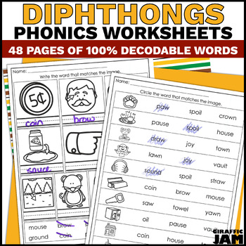 Preview of Decodable Phonics Worksheets Diphthongs Phonics Practice Activities