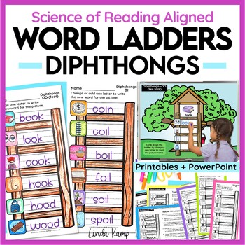 Preview of Diphthongs Word Ladders, Word Chaining Phonics Worksheets | Science of Reading