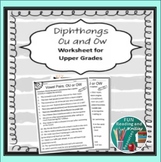 Diphthongs Worksheet OU and OW Upper Grades Printable and 