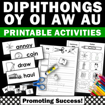 Preview of Phonics Worksheets Diphthongs oy oi aw au Vowel Teams Vocabulary Activities ESL