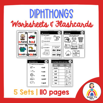 Diphthongs Worksheets and Flashcards | Phonics Printables Set | TPT