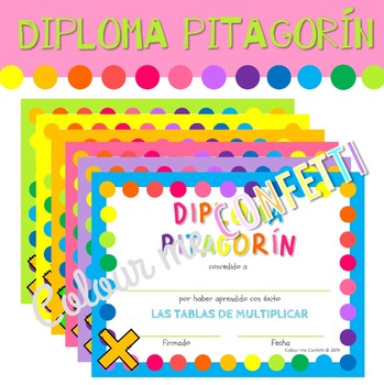 Preview of Diploma Tablas de multiplicar - Diploma Pitagorín - Colour me Confetti