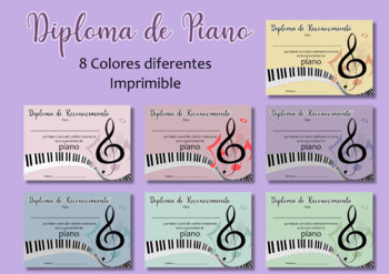 Preview of Diploma de Reconocimiento - Diploma de Piano - Spanish - Español - Colores