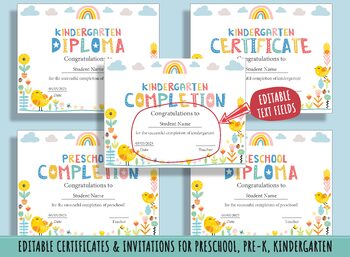 Preview of Diplomas, Certificates, Graduation Invitations for Preschool/Pre-K/Kindergarten