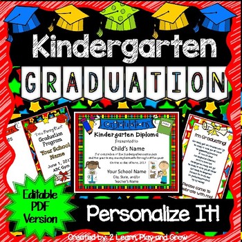 Preview of Kindergarten Diploma Programs and Invitations along with songs - EDITABLE PDF