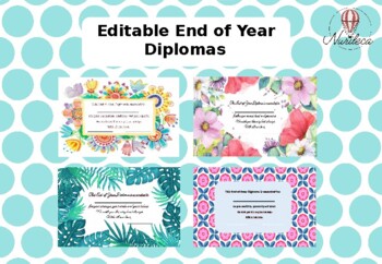 Preview of Diplomas de fin de curso editables / Editable End of Year Diplomas