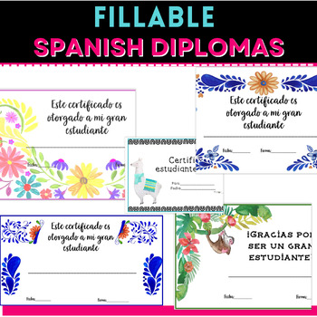 Preview of Diplomas para la clase de español FILLABLE