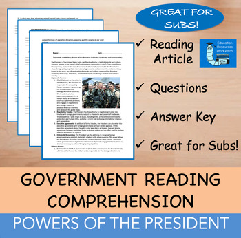 Preview of Diplomatic-Military Powers President - Reading Comprehension Passage & Questions