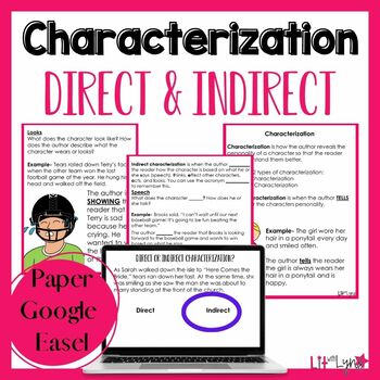Preview of Direct & Indirect Characterization Guided Notes, Task Cards, Test 