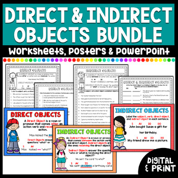 Preview of Direct & Indirect Objects Worksheets, Posters, & PowerPoint Bundle