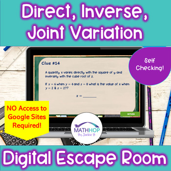 Preview of Direct, Inverse, & Joint Variation Digital Escape Room