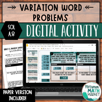 Preview of Direct Inverse Variation Word Problems DIGITAL Activity for Google™ (VA SOL A.8)