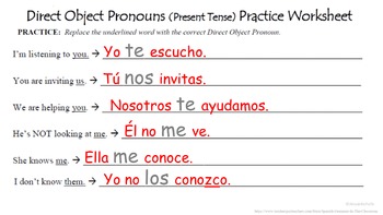 Direct Object Pronouns in Spanish: Present Tense | TpT