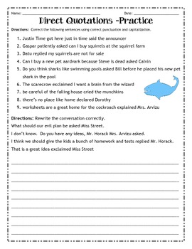 Direct Quotations Practice Worksheet by Ruby's Classroom | TpT