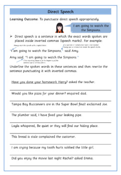 punctuating direct speech year 6 worksheet